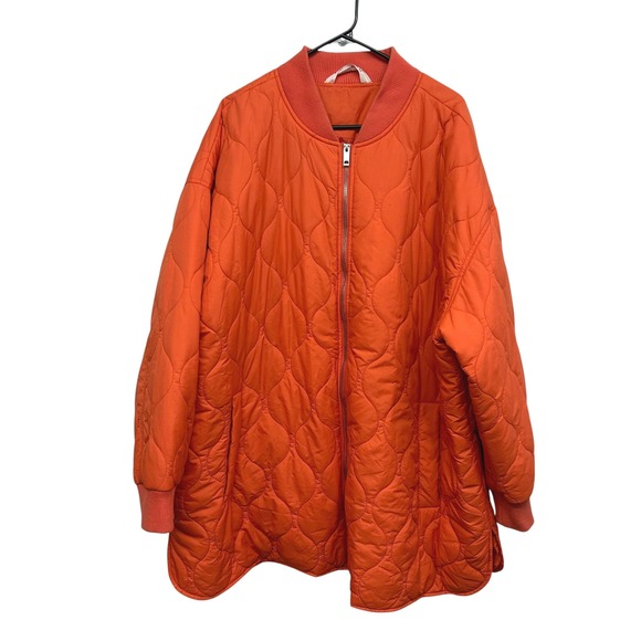 Studio Untold Orange Quilted Longline Bomber Jacket Oversized Plus 3X - Picture 1 of 11